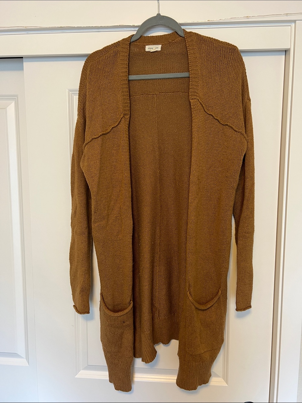 silence + noise Open-Front Long Cardigan Sweater - Camel Brown